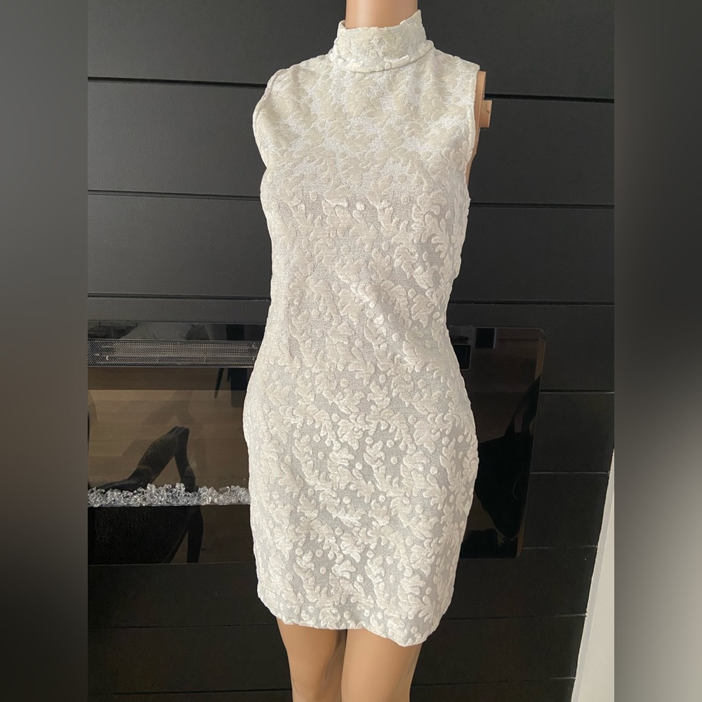 Silver mock neck minidress